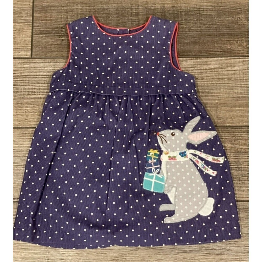 Mini Boden Blue Holiday Gifting Rabbit Applique Corduroy Jumper Dress 3-6 Months